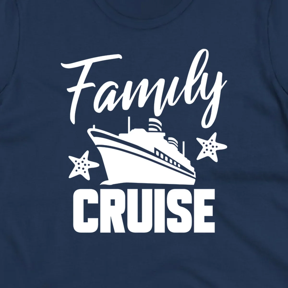 Family cruise ship design with starfish and ocean liner illustration in white on gray background