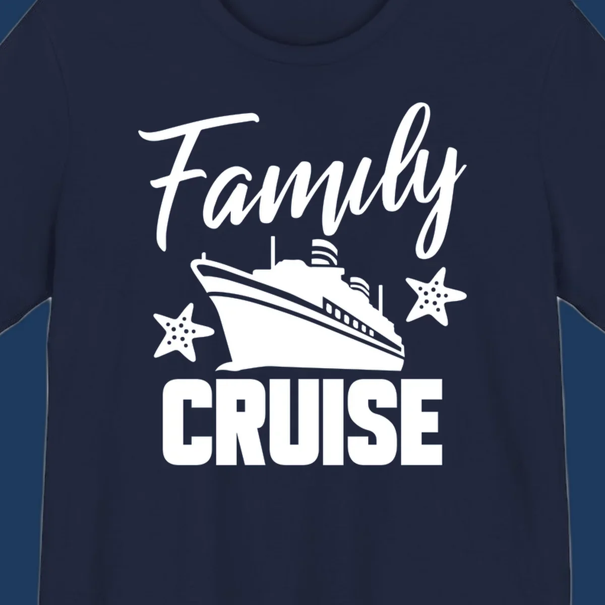 Family cruise ship design with starfish and ocean liner illustration in white on gray background