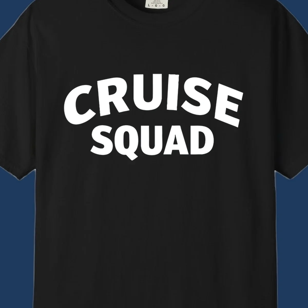 White bold text reading 'CRUISE SQUAD' on gray background, cruise squad group vacation design