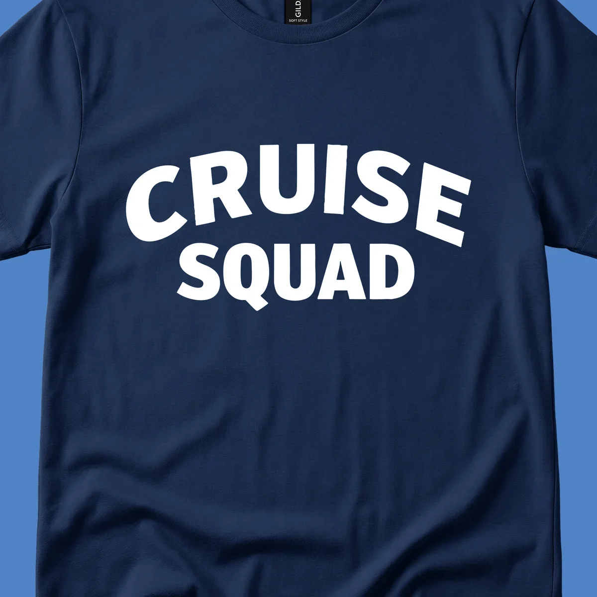 White bold text reading 'CRUISE SQUAD' on gray background, cruise squad group vacation design