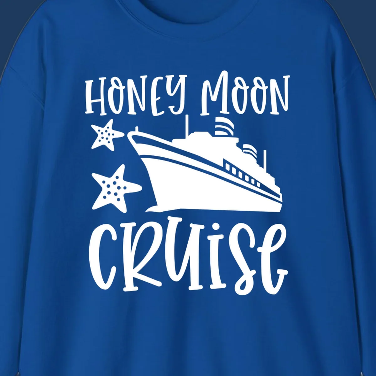Honey moon cruise design with white cruise ship and starfish on gray background