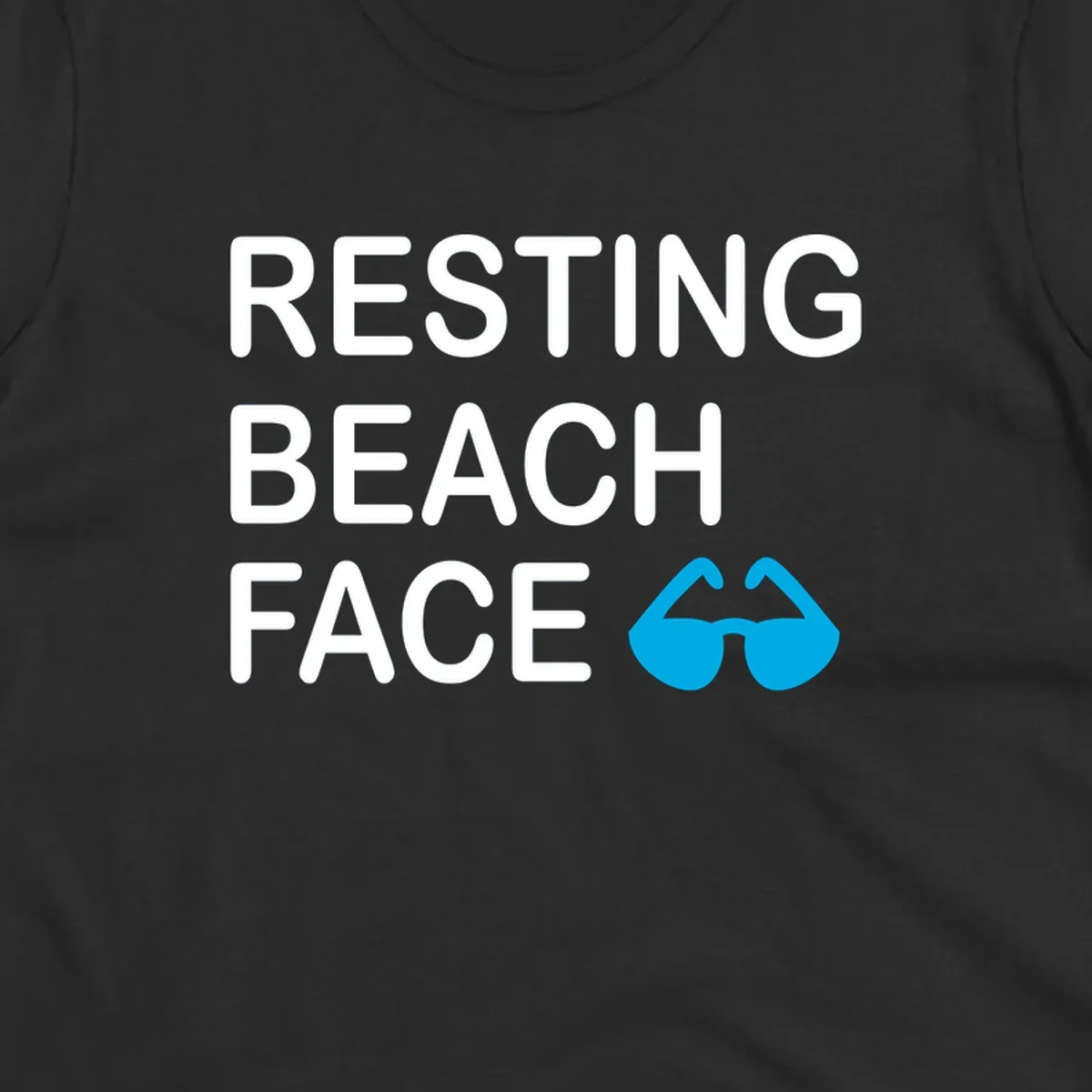 White text reading 'RESTING BEACH FACE' with a blue mustache graphic on gray background