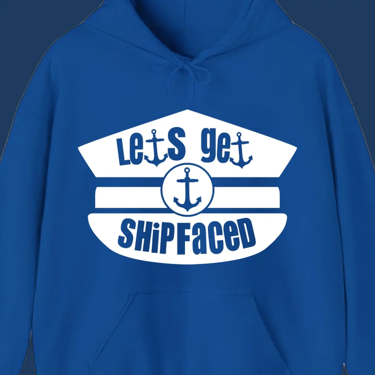 Vintage nautical design with 'Let's Get Shipfaced' text and anchor icons in gray and white