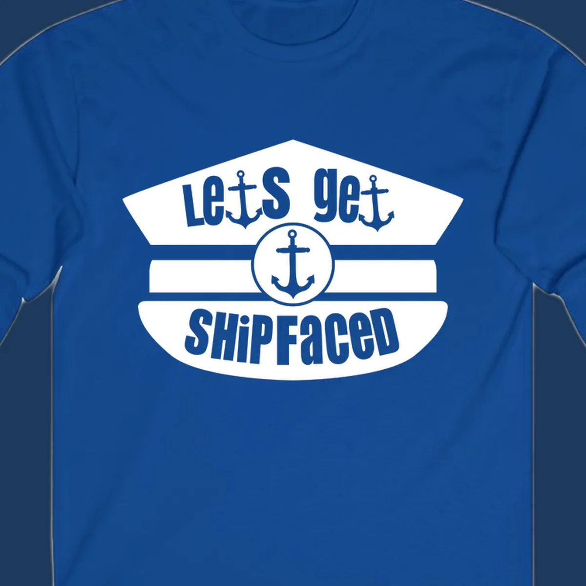 Vintage nautical design with 'Let's Get Shipfaced' text and anchor icons in gray and white