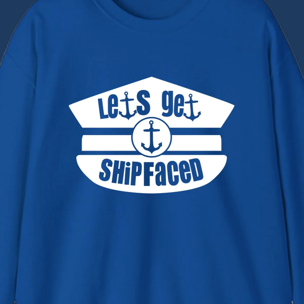 Vintage nautical design with 'Let's Get Shipfaced' text and anchor icons in gray and white