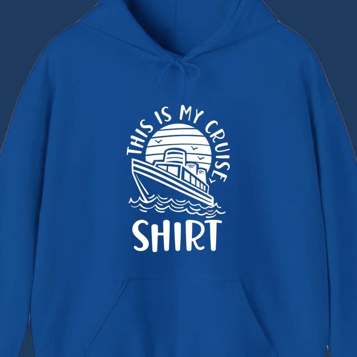 Vintage-style cruise ship illustration with circular striped background and 'This Is My Cruise Ship' text wrapping around the design