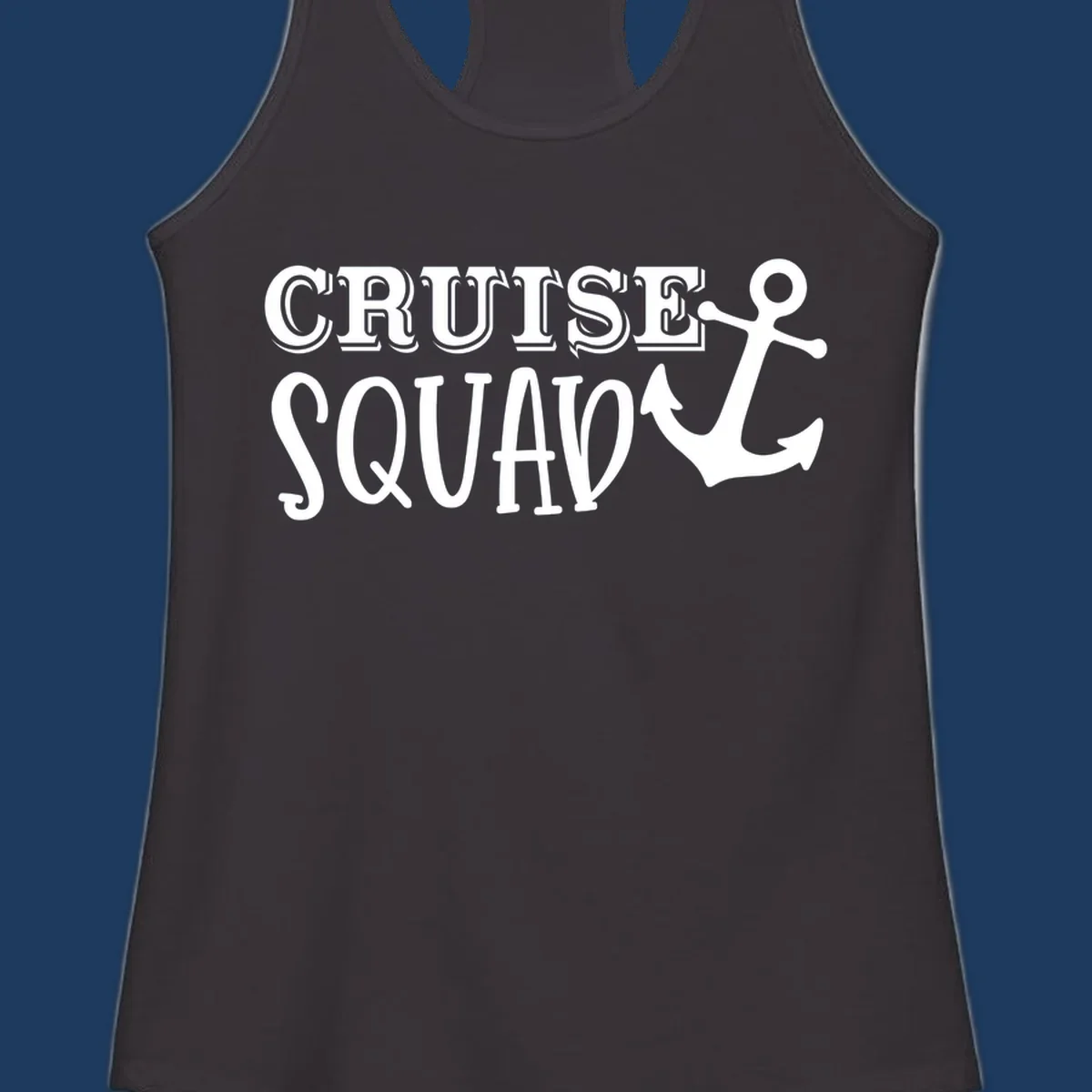 White outlined text reading 'CRUISE SQUAD' with a large anchor symbol on gray background