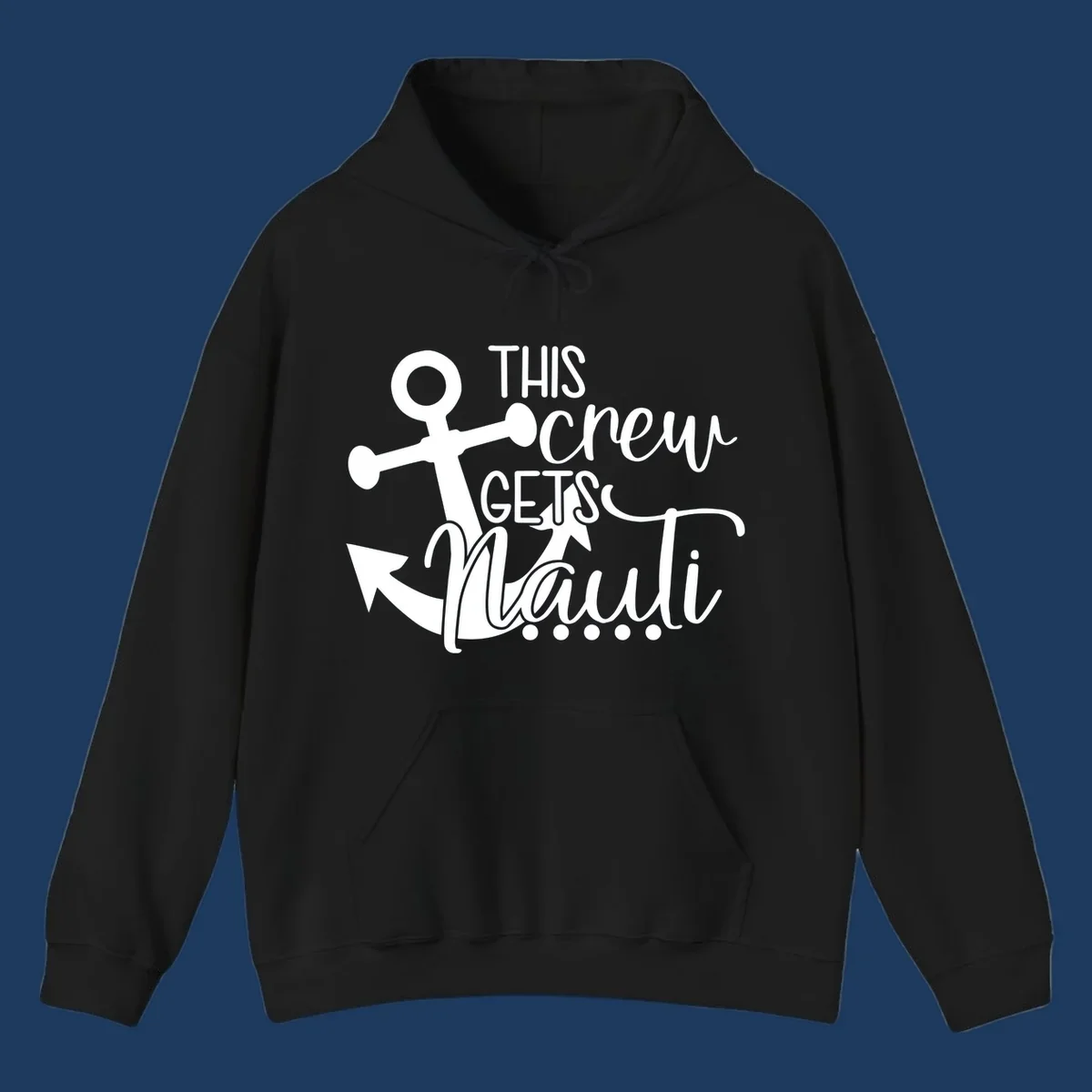 White anchor graphic with 'This Crew Gets Maui' text in casual nautical typography on gray background