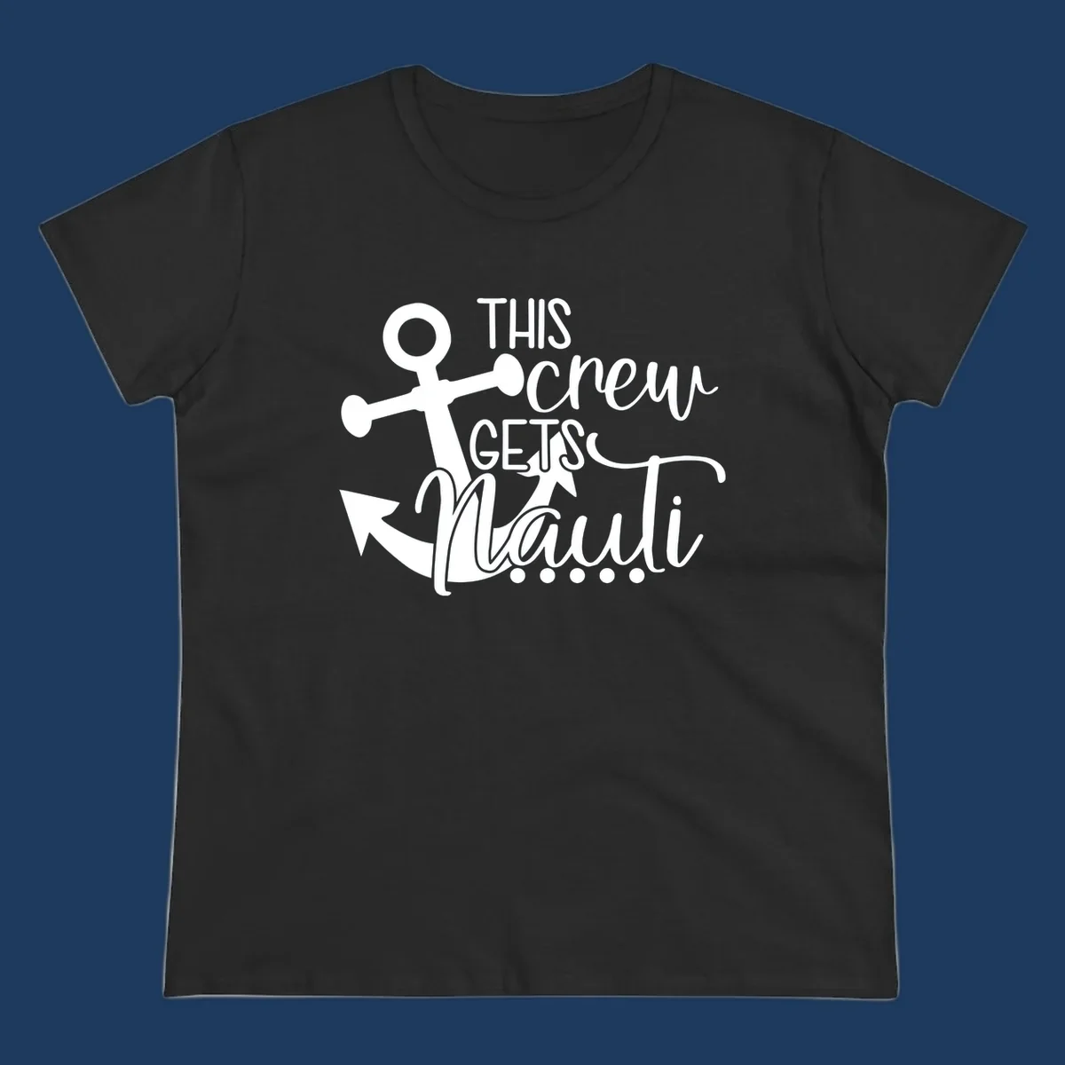 White anchor graphic with 'This Crew Gets Maui' text in casual nautical typography on gray background
