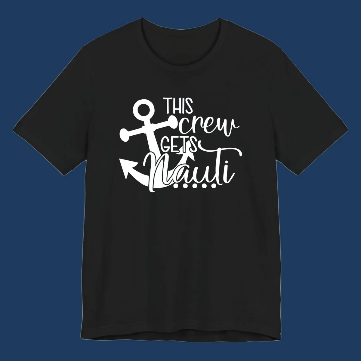 White anchor graphic with 'This Crew Gets Maui' text in casual nautical typography on gray background