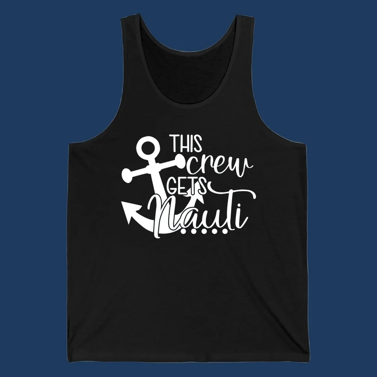 White anchor graphic with 'This Crew Gets Maui' text in casual nautical typography on gray background