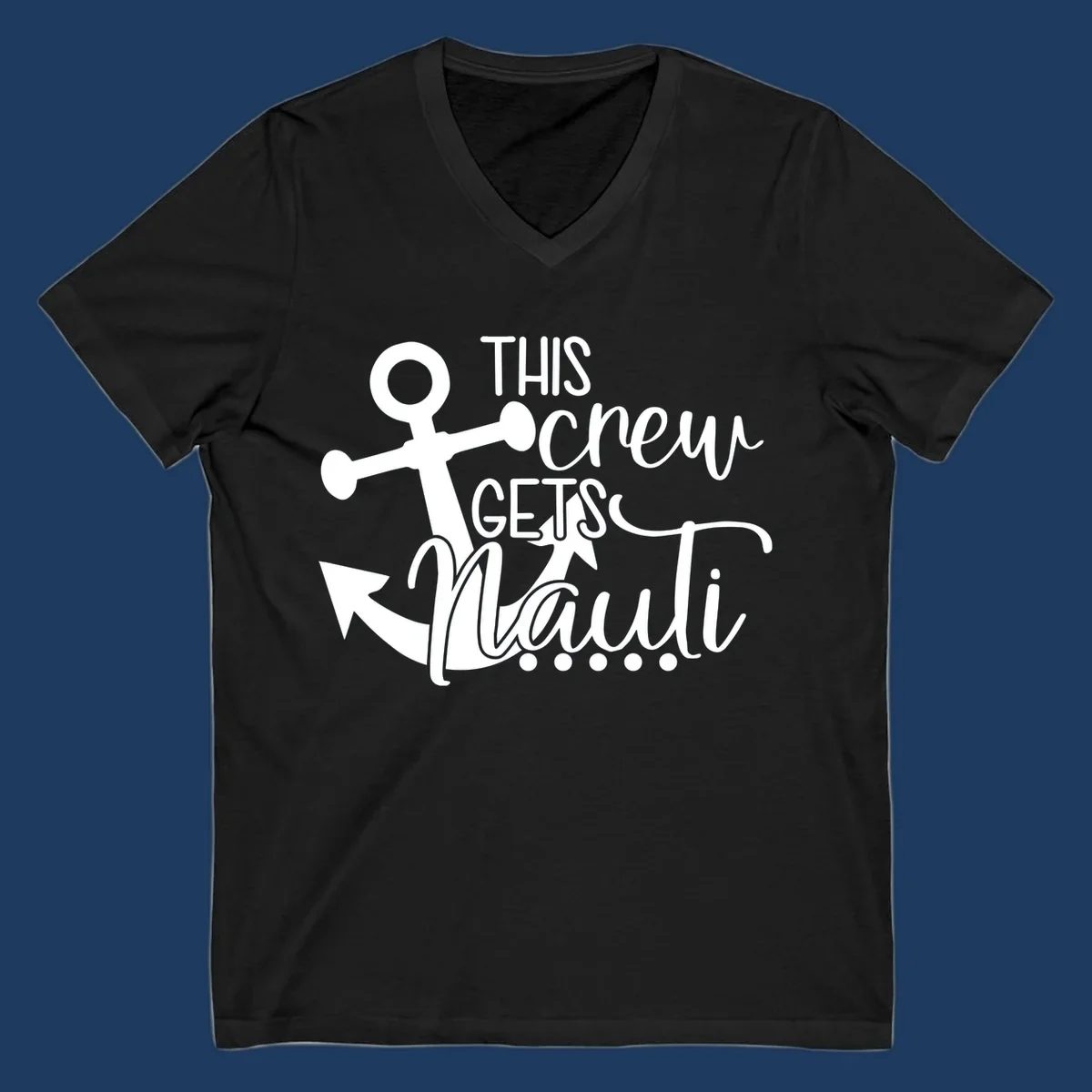 White anchor graphic with 'This Crew Gets Maui' text in casual nautical typography on gray background