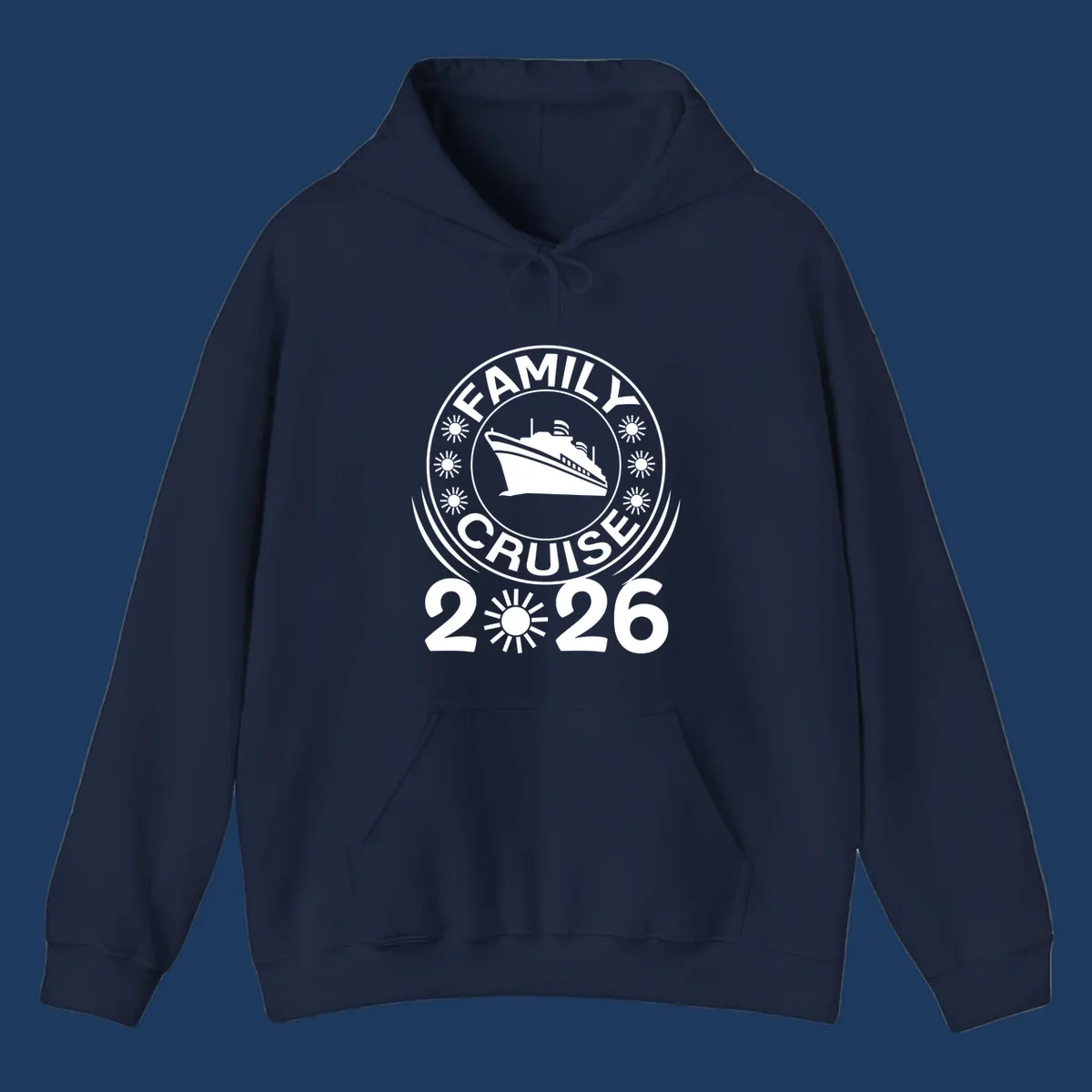 Family Cruise 2026 commemorative badge design with cruise ship and sun symbols