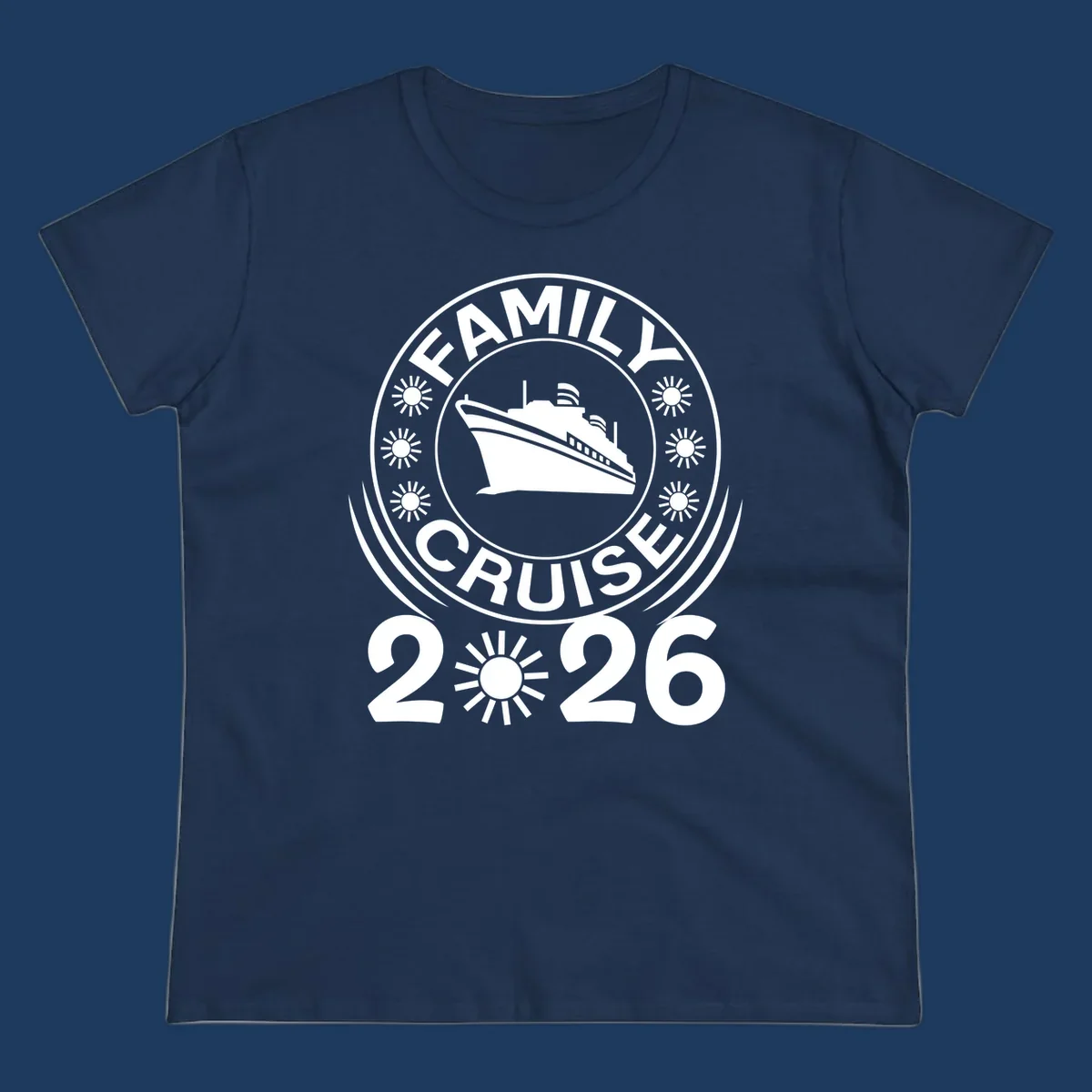 Family Cruise 2026 commemorative badge design with cruise ship and sun symbols