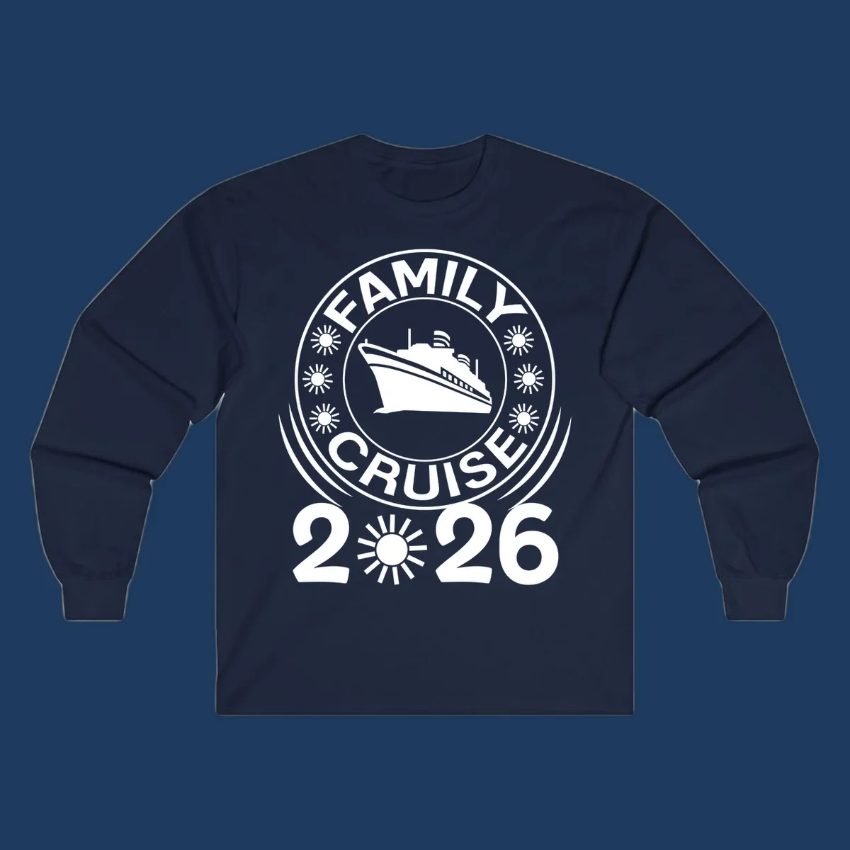 Family Cruise 2026 commemorative badge design with cruise ship and sun symbols