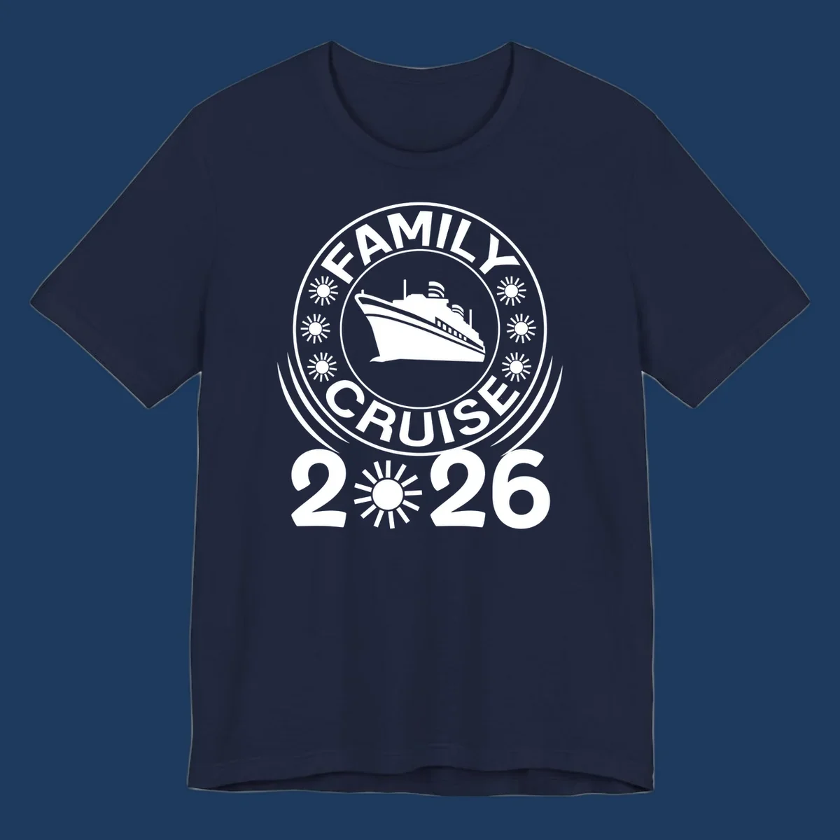 Family Cruise 2026 commemorative badge design with cruise ship and sun symbols