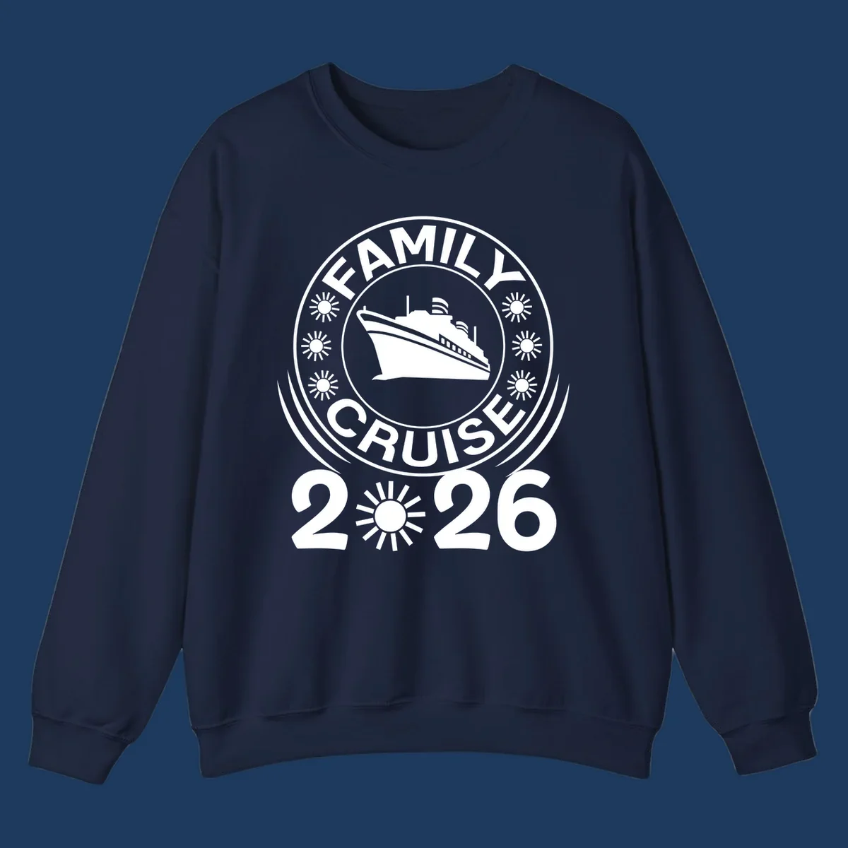 Family Cruise 2026 commemorative badge design with cruise ship and sun symbols