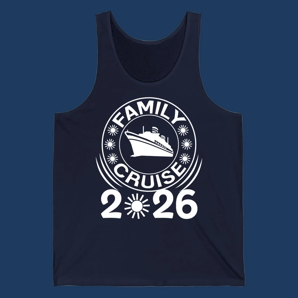 Family Cruise 2026 commemorative badge design with cruise ship and sun symbols
