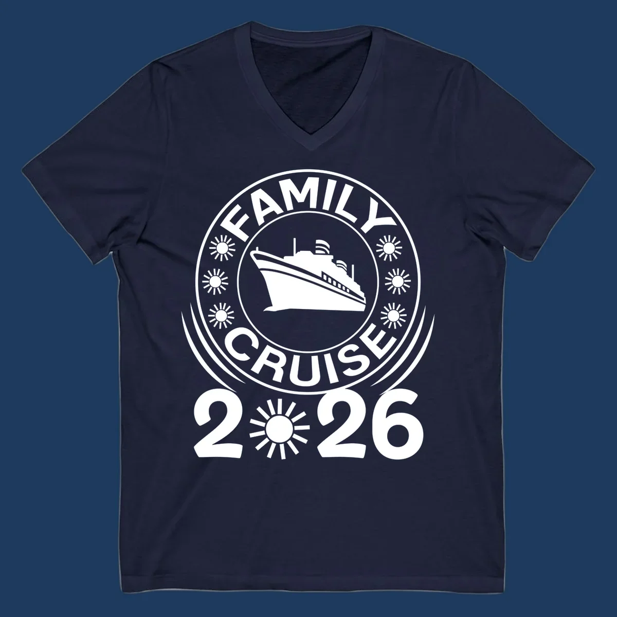Family Cruise 2026 commemorative badge design with cruise ship and sun symbols
