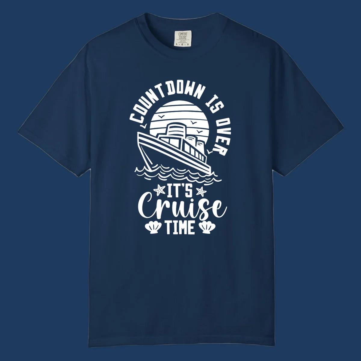 Vintage cruise ship illustration with countdown is over it's cruise time text and ocean waves