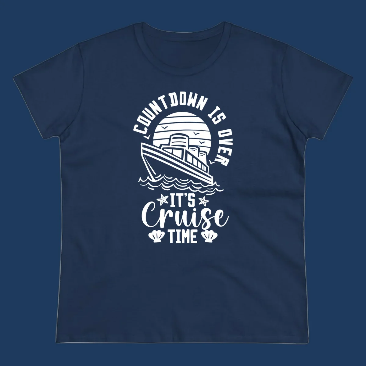 Vintage cruise ship illustration with countdown is over it's cruise time text and ocean waves