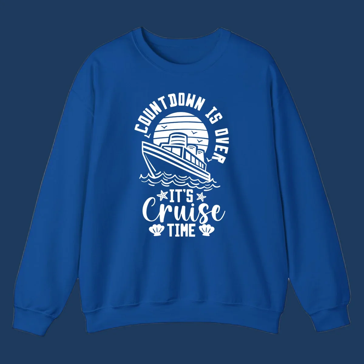 Vintage cruise ship illustration with countdown is over it's cruise time text and ocean waves
