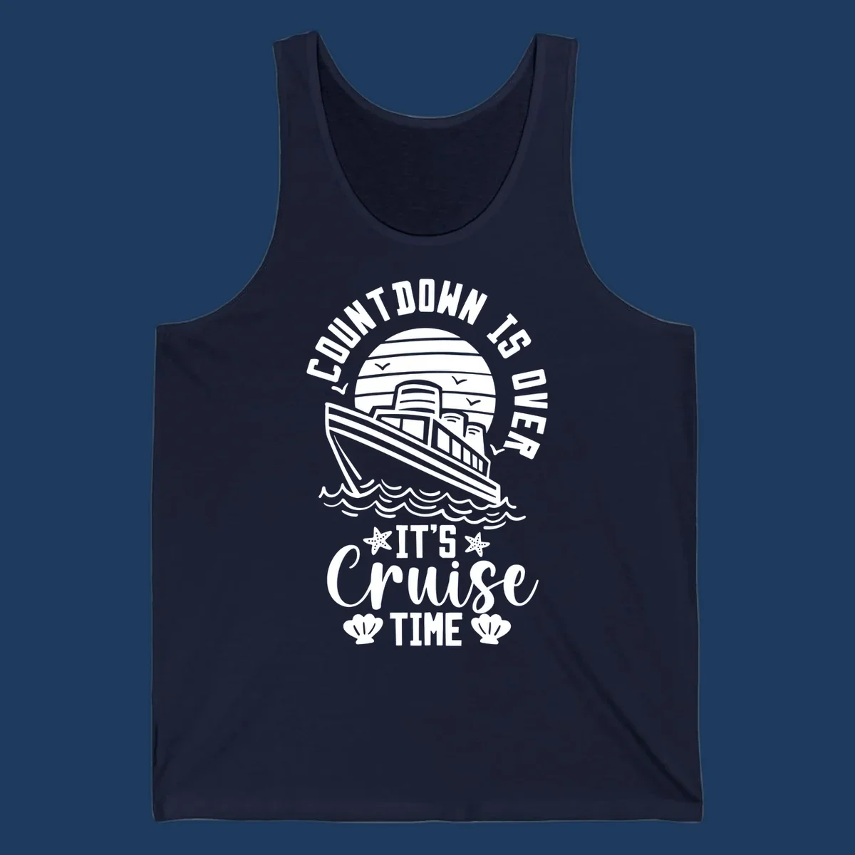Vintage cruise ship illustration with countdown is over it's cruise time text and ocean waves