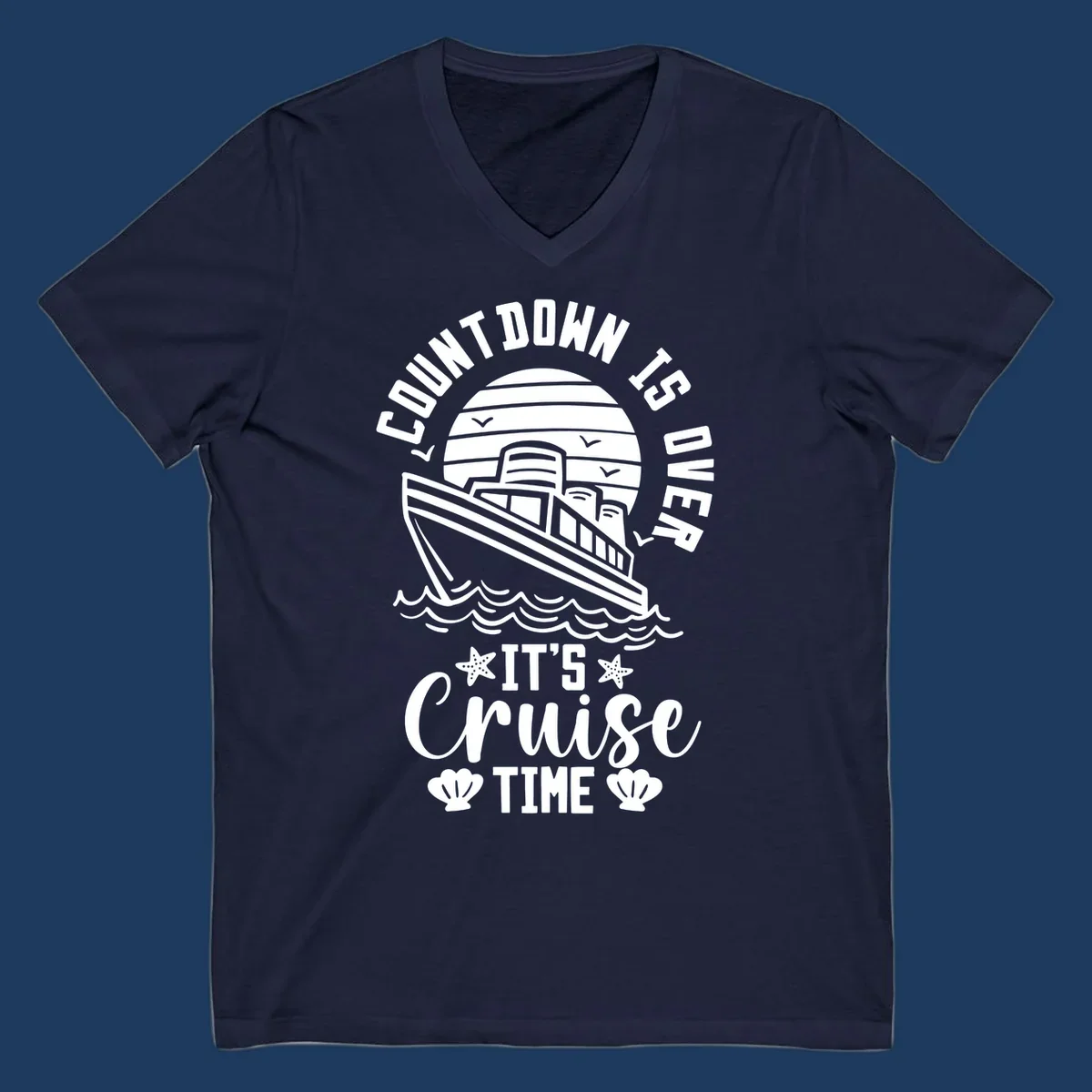 Vintage cruise ship illustration with countdown is over it's cruise time text and ocean waves