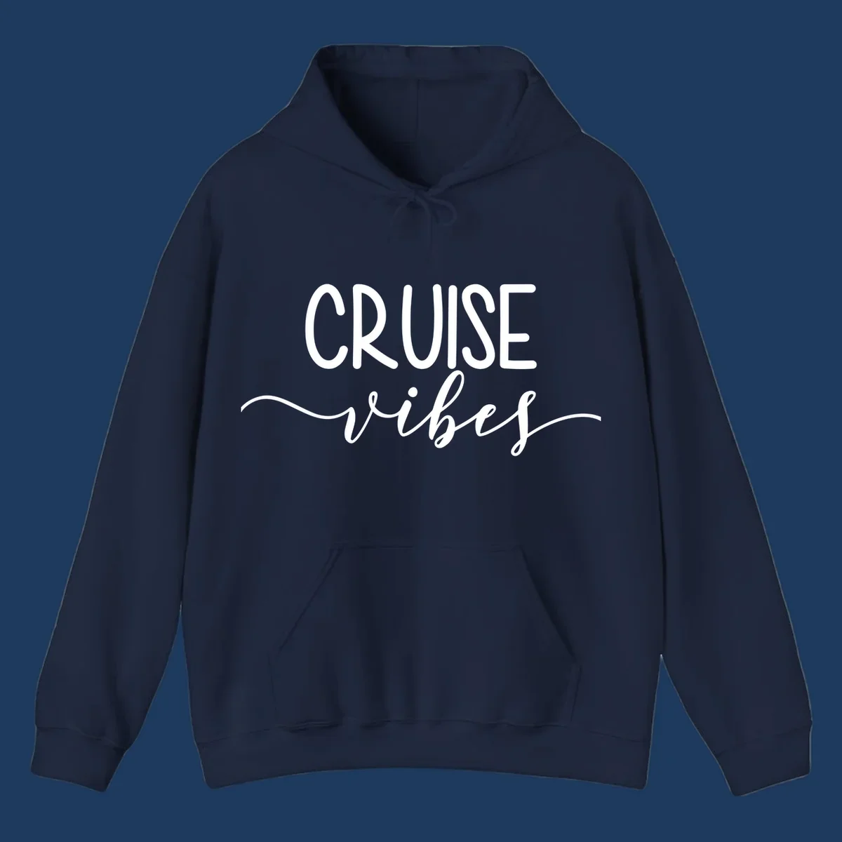 Cruise vibes lettering design with white text and decorative wave accents on gray background