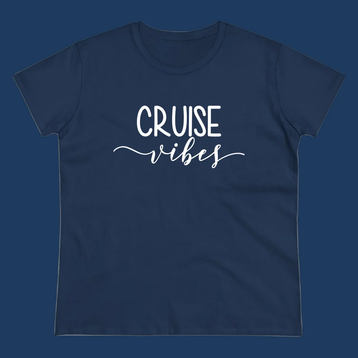 Cruise vibes lettering design with white text and decorative wave accents on gray background