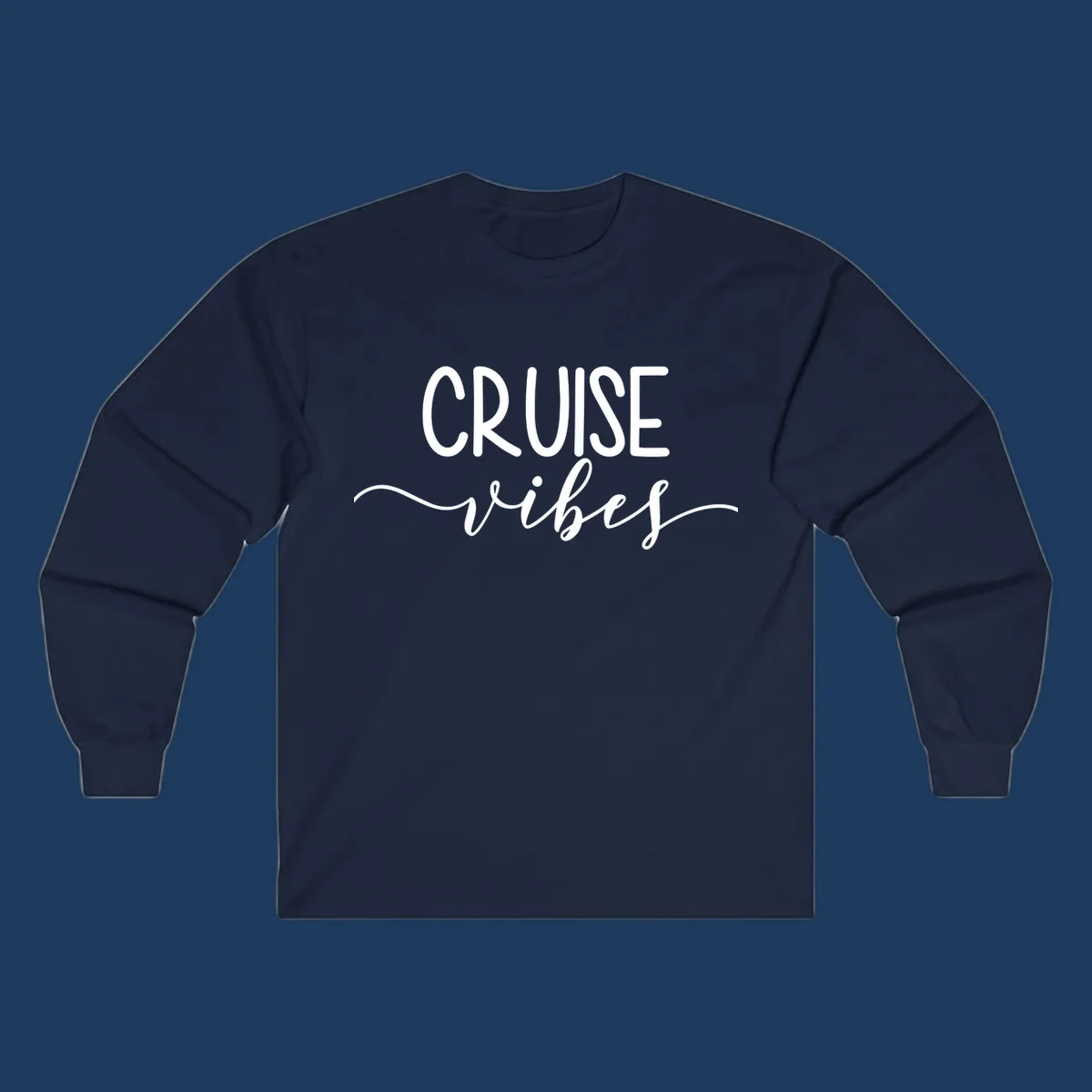 Cruise vibes lettering design with white text and decorative wave accents on gray background