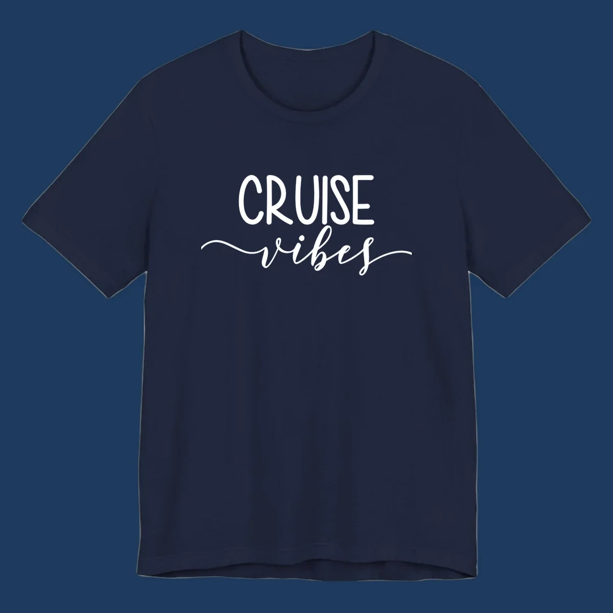 Cruise vibes lettering design with white text and decorative wave accents on gray background
