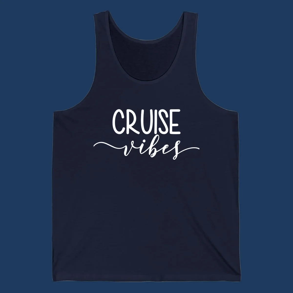 Cruise vibes lettering design with white text and decorative wave accents on gray background