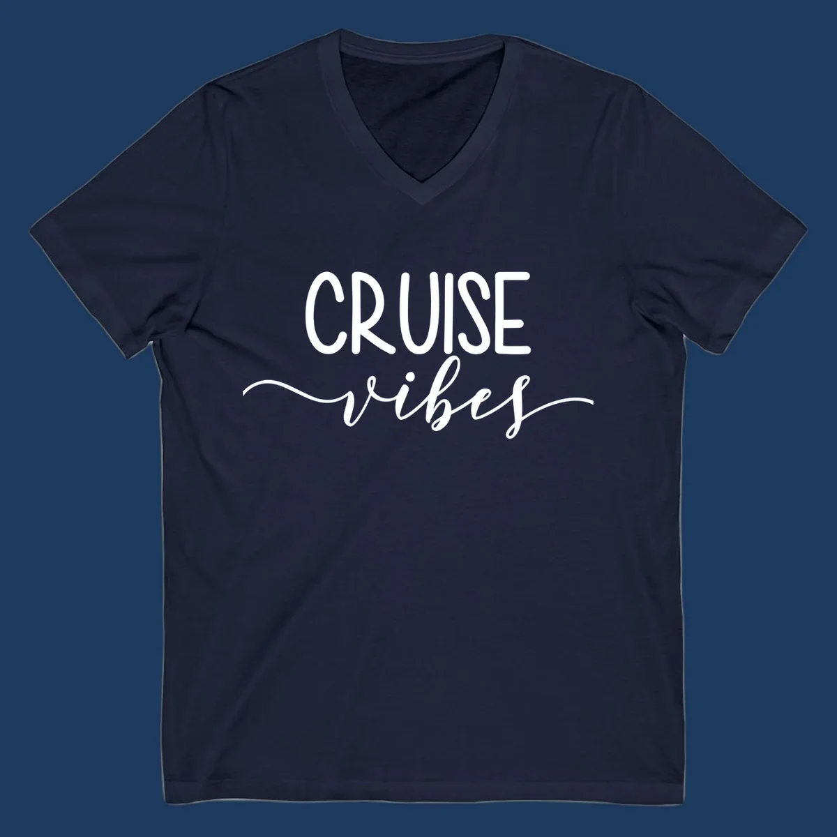 Cruise vibes lettering design with white text and decorative wave accents on gray background