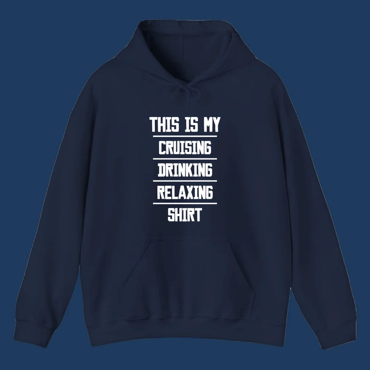 White stacked text on gray background reading 'This Is My Cruising Drinking Relaxing Shirt' with horizontal line dividers