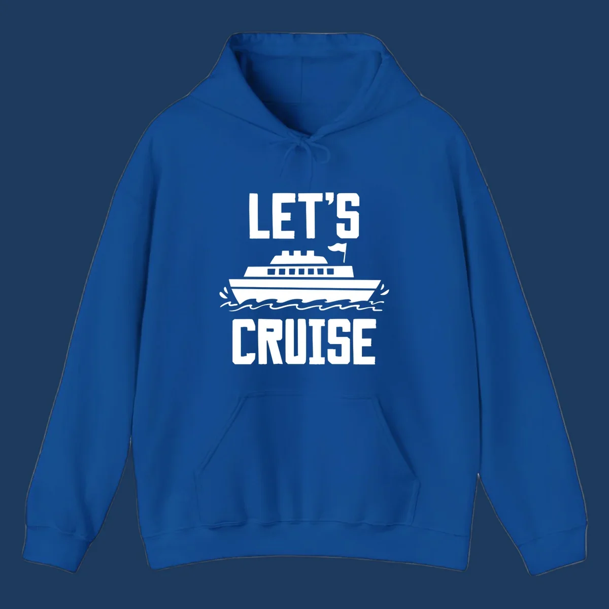 Let's cruise ship design with bold text and cruise ship illustration sailing on ocean waves