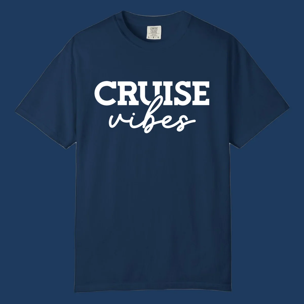 Cruise vibes script design with bold capital letters and flowing cursive text on gray background