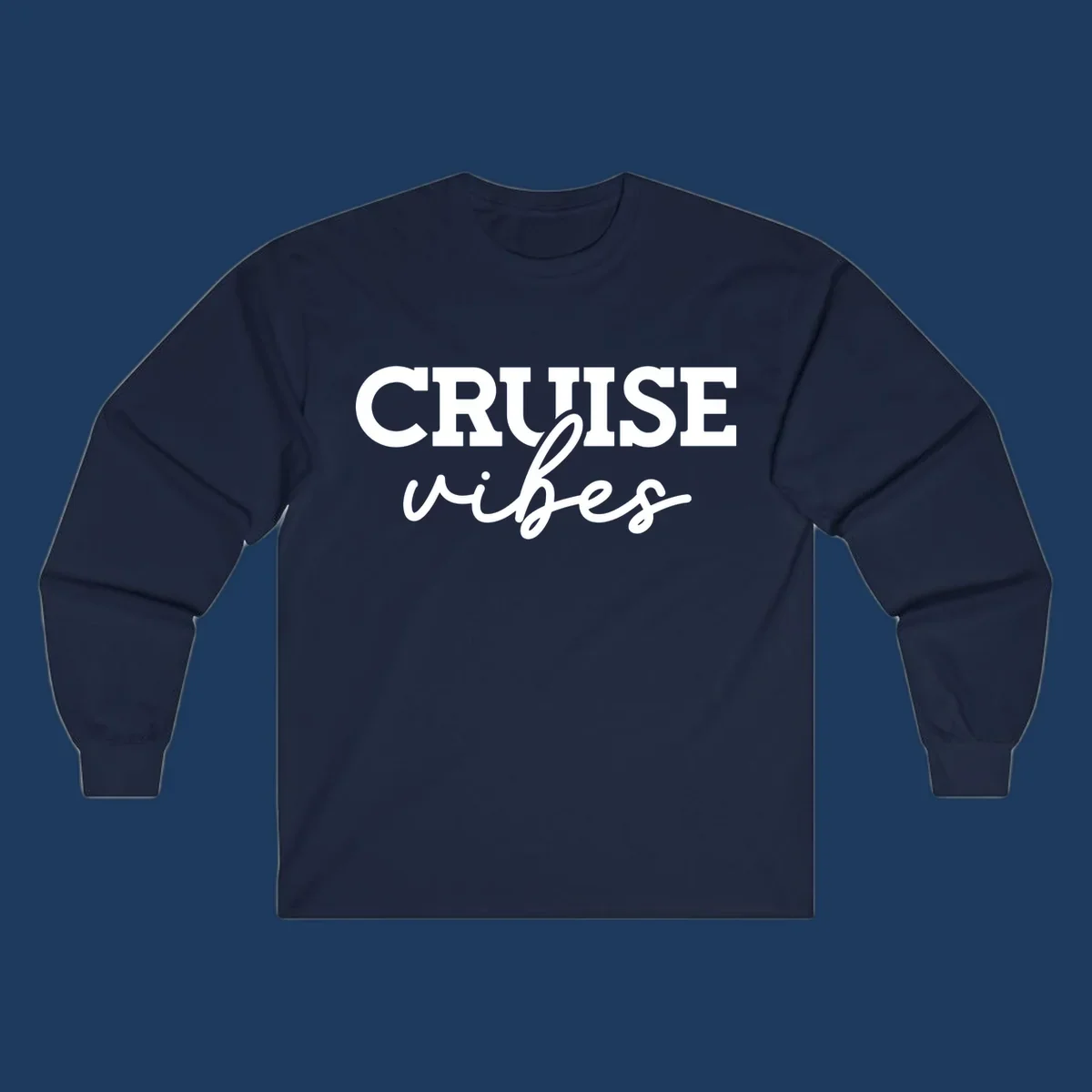 Cruise vibes script design with bold capital letters and flowing cursive text on gray background