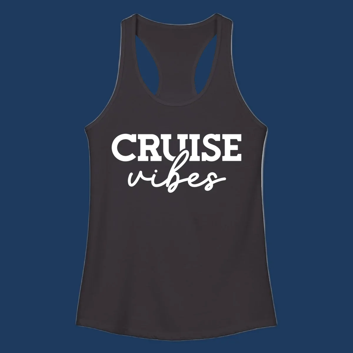 Cruise vibes script design with bold capital letters and flowing cursive text on gray background