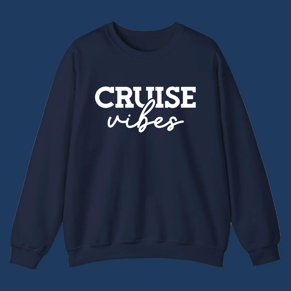 Cruise vibes script design with bold capital letters and flowing cursive text on gray background