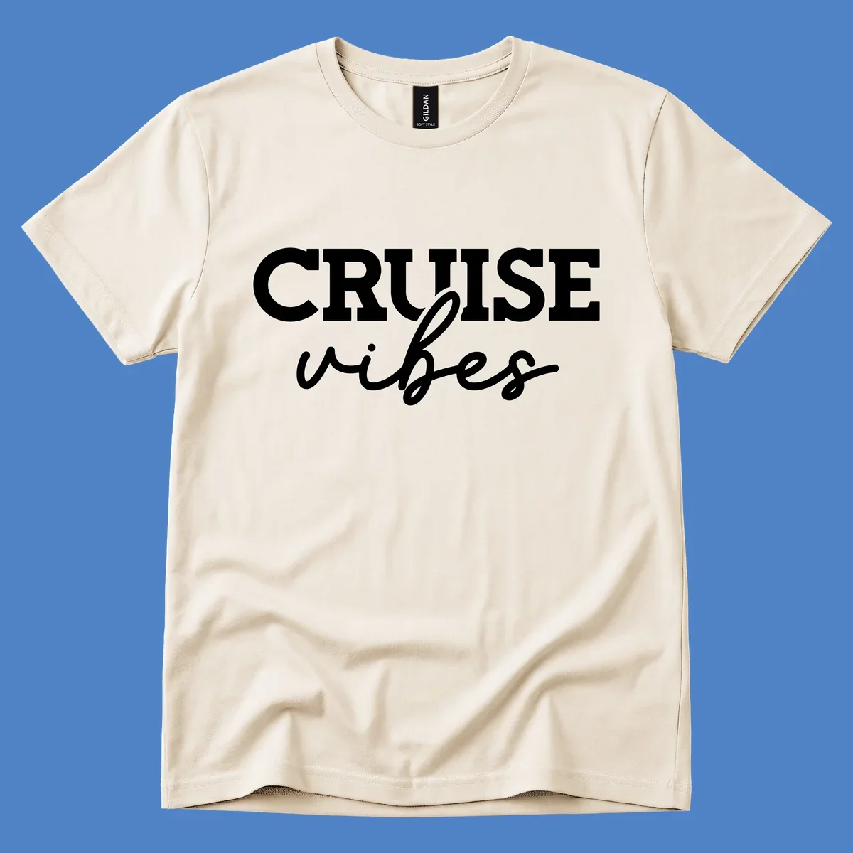 Cruise vibes script design with bold capital letters and flowing cursive text on gray background