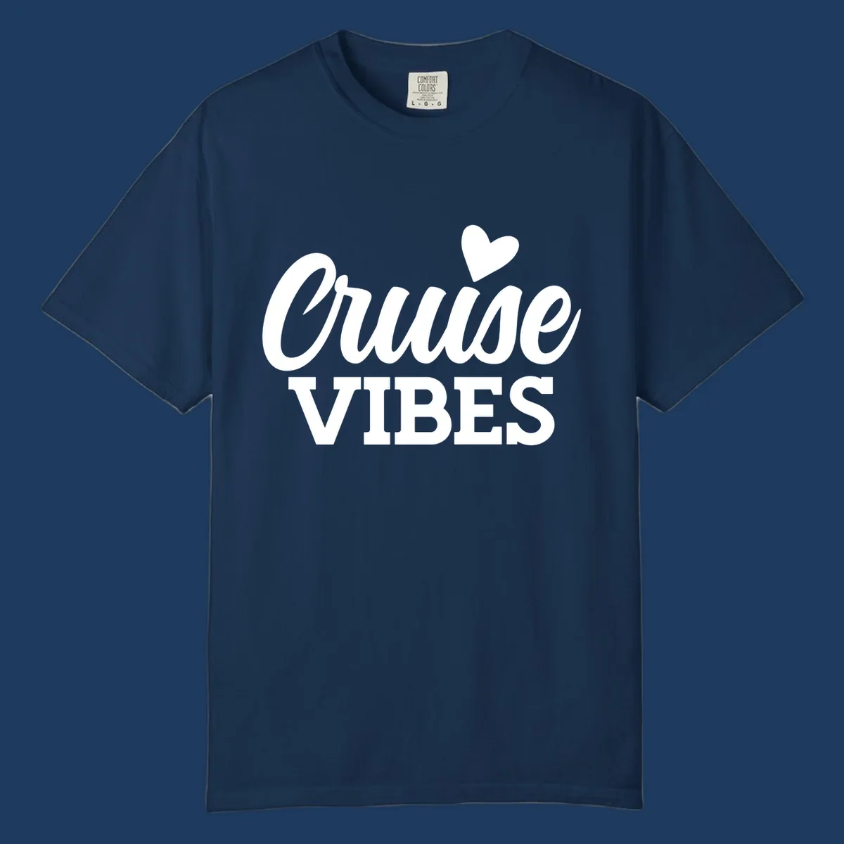 White text design reading 'Cruise VIBES' with a decorative heart symbol above, on gray background