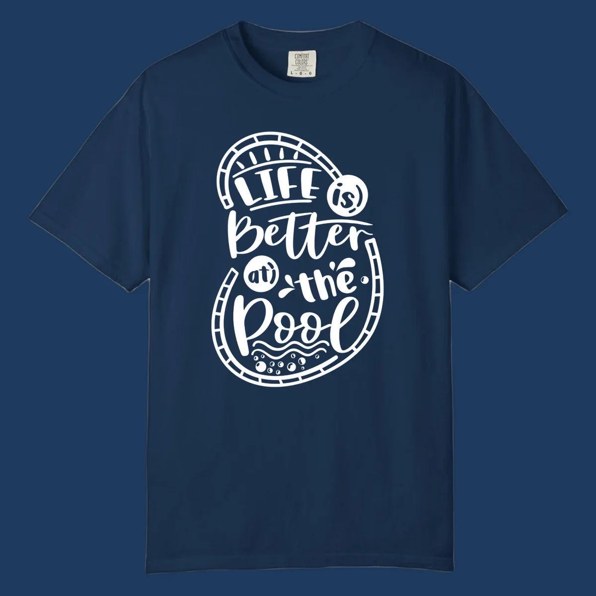 Life is better at the pool nautical porthole design with sun rays, waves and bubbles for cruise apparel