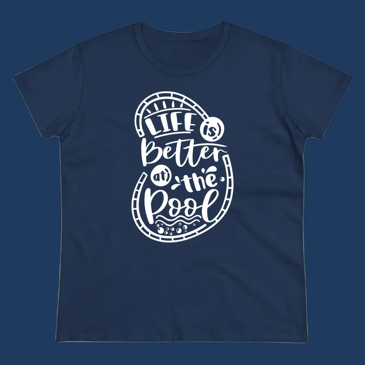 Life is better at the pool nautical porthole design with sun rays, waves and bubbles for cruise apparel