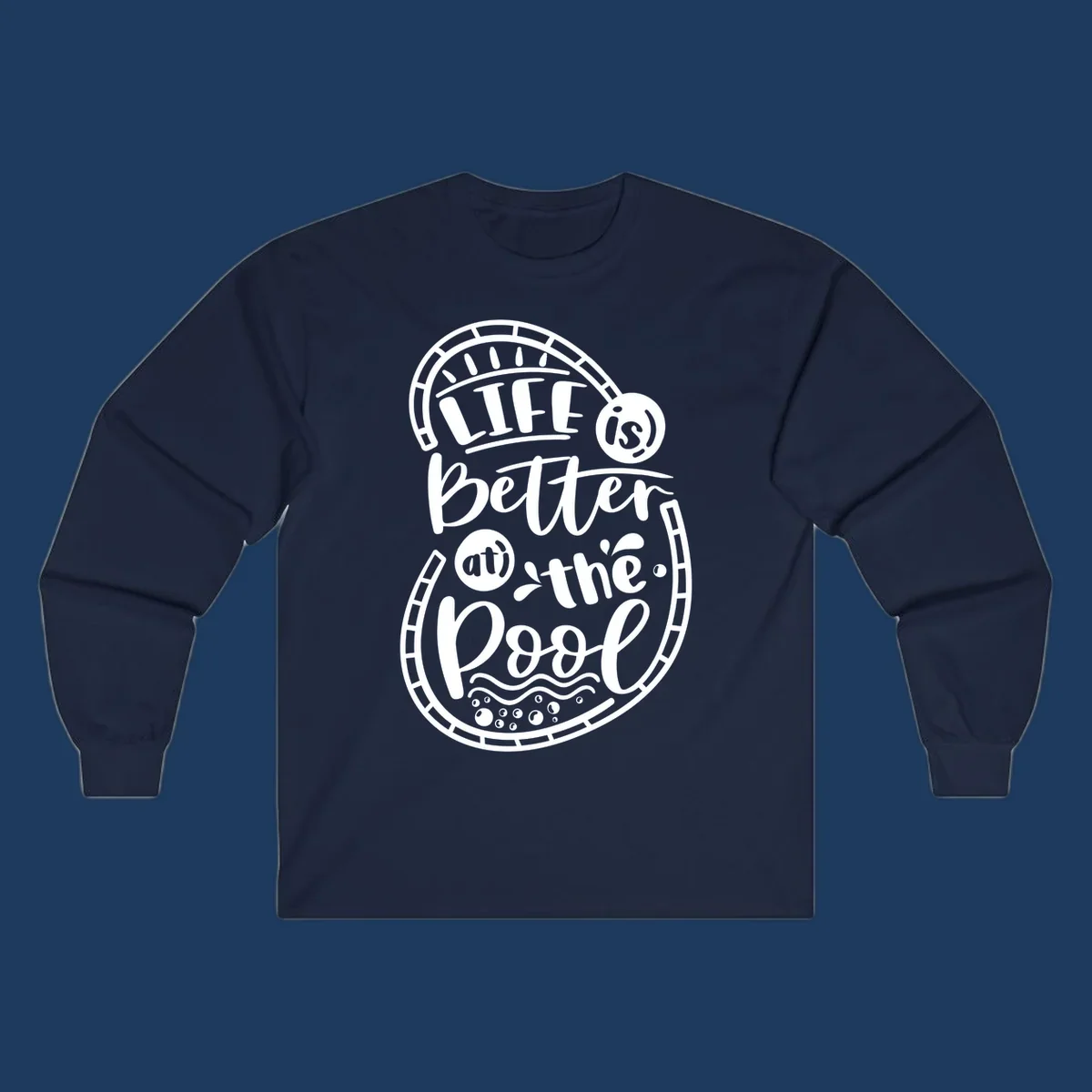 Life is better at the pool nautical porthole design with sun rays, waves and bubbles for cruise apparel