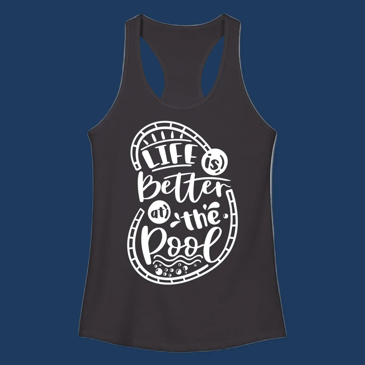 Life is better at the pool nautical porthole design with sun rays, waves and bubbles for cruise apparel