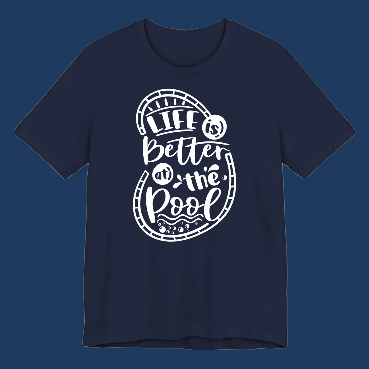 Life is better at the pool nautical porthole design with sun rays, waves and bubbles for cruise apparel