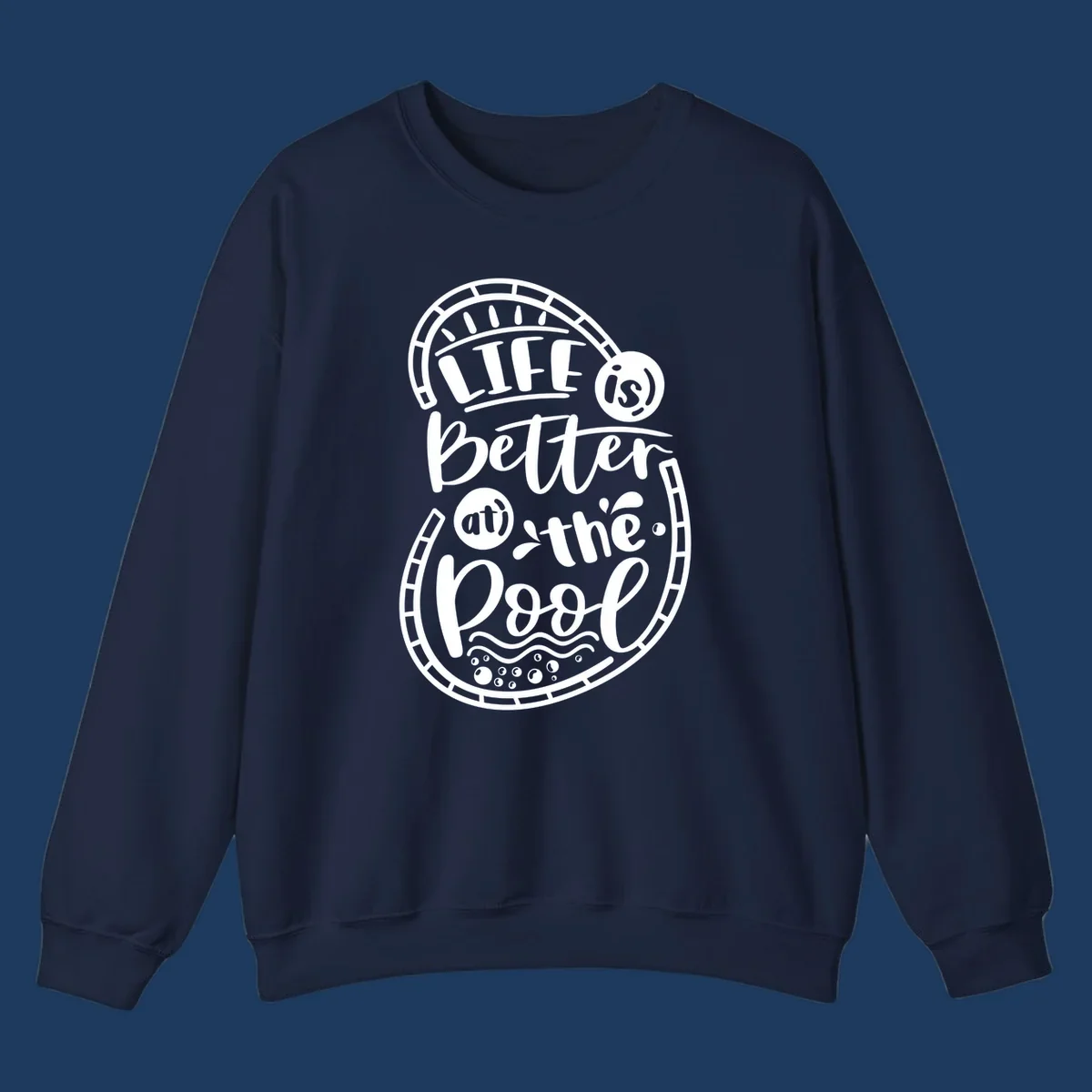Life is better at the pool nautical porthole design with sun rays, waves and bubbles for cruise apparel