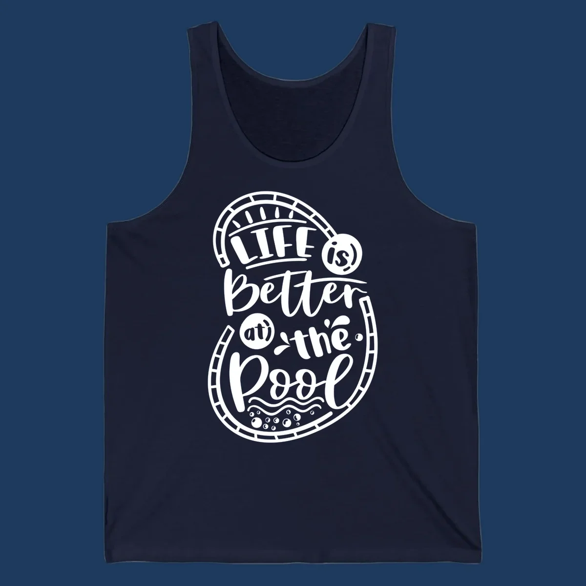 Life is better at the pool nautical porthole design with sun rays, waves and bubbles for cruise apparel