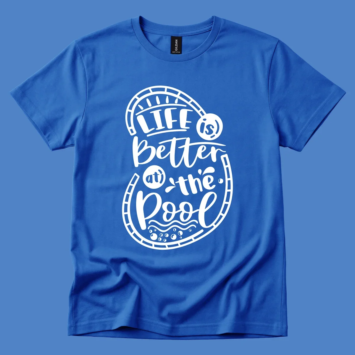 Life is better at the pool nautical porthole design with sun rays, waves and bubbles for cruise apparel